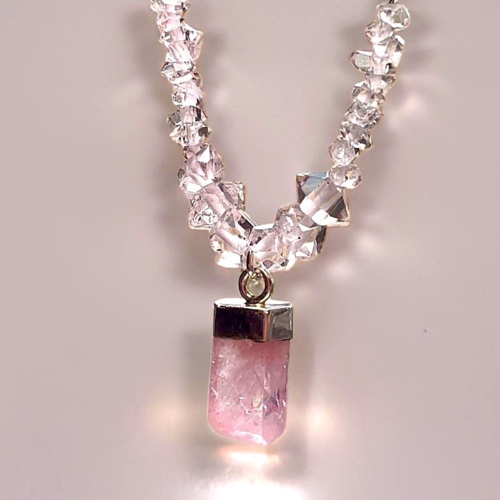 Hand Made Diamond Morganite Statement Charm Necklace